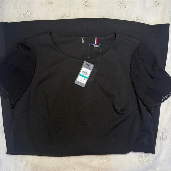 NWT Tommy Hilfiger Black Cap Sleeve Midi Dress Size 16 - Picture 2 of 6